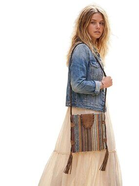 Hobo Crossbody Shoulder Bag Purse Hippie Bohemian Southwestern Casual Suede Medi